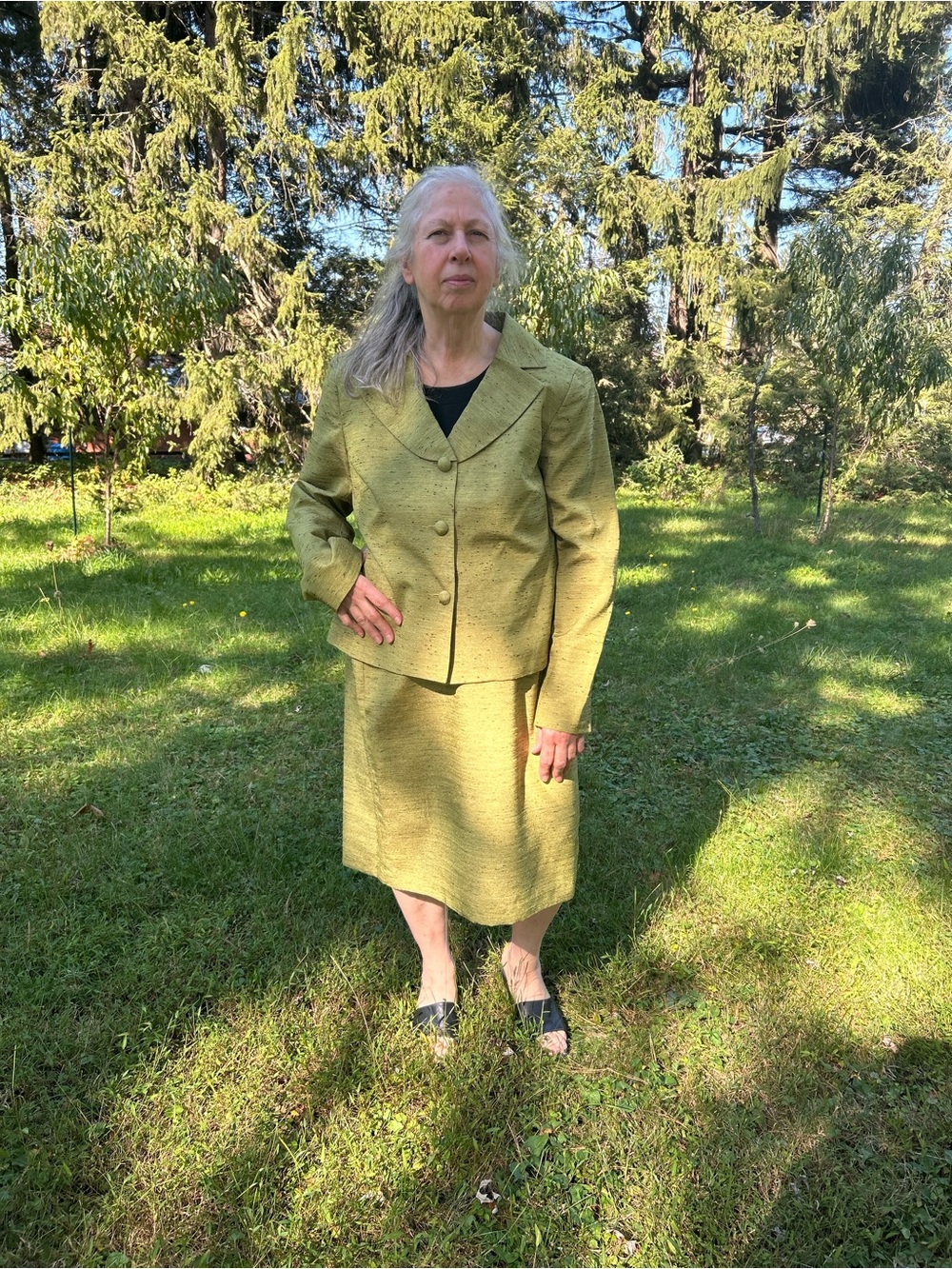 Abella Olive-Green Midi Skirt with Coordinating Jacket